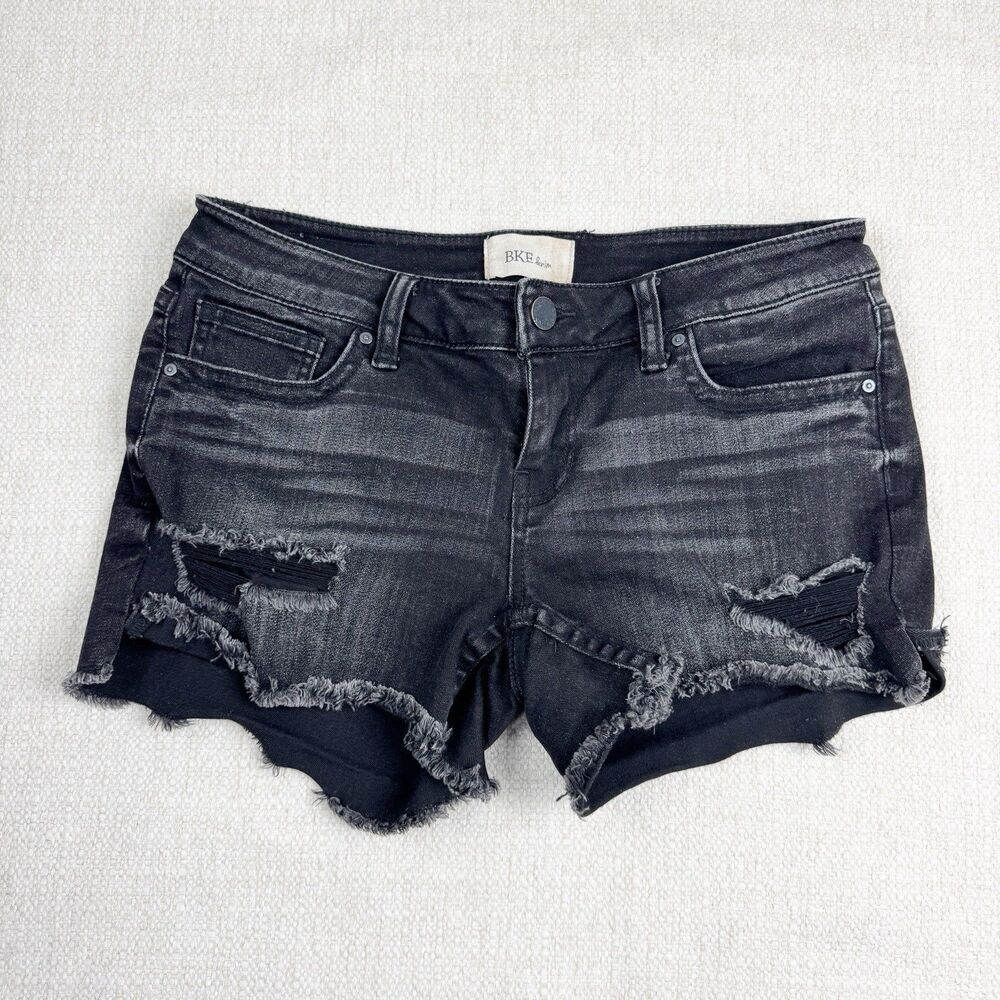 BKE Stella Jeans Shorts Womens Size 27 Low Rise  Distressed Black Denim